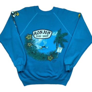 Vintage 1986 Ron Jon Surf Shop Cocoa Beach Florida Double Sided Surfing Crewneck Sweatshirt Pullover Size Large 