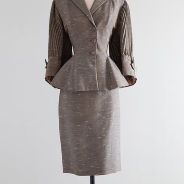 Iconic 1950's Lilli Ann Bamboo Suit With Pleated Sleeves / Small