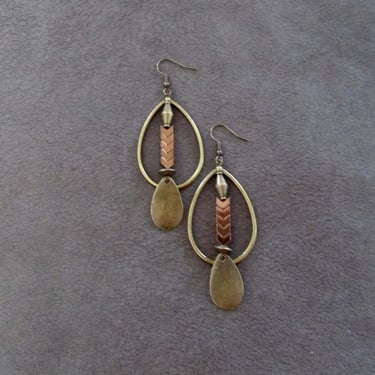 Bronze and hematite tear drop hoop earrings, brown 