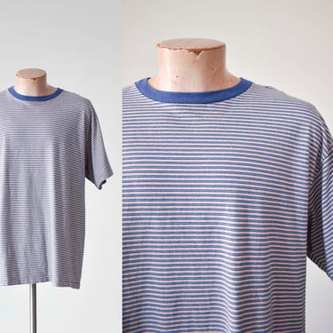 Vintage Striped Tshirt / 1990s Striped Tee / Blue Striped Tee / 1960s Style Tshirt / 90s does the 60s Tshirt / Blue Striped Tshirt XL 