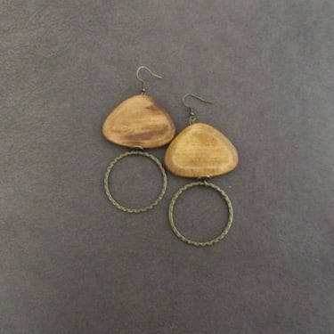 Large brown wooden earrings, bold statement earrings, Afrocentric African earrings, geometric earrings, mid century modern earrings, bronze2 