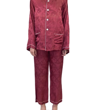1940S Plaza Kobe Burgundy Rayon Jacquard Mens Pajamas 