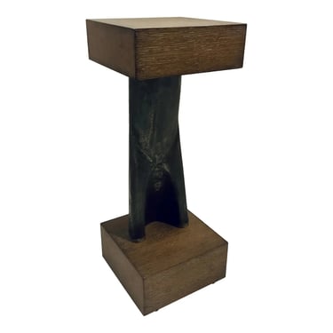 Century Furniture Modern Wire Brushed Oak and Cast Iron Mesa Telluride Sculptural Drinks Table