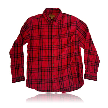 Red Black Plaid Flannel Button Down // Size Men's Medium // St. John's Bay 