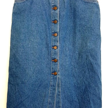 Vintage 90s Denim Button Front Skirt Size Medium Blue Jean Y2K Long Midi