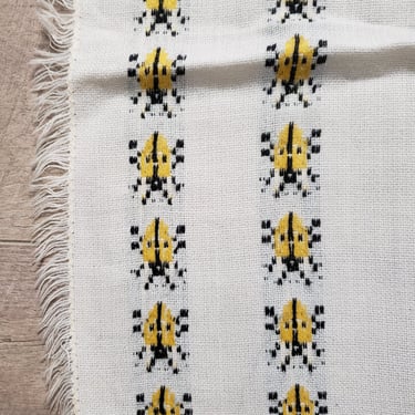 Vintage Linens Square Tablecloth Yellow Ladybug fabric Cottagecore 