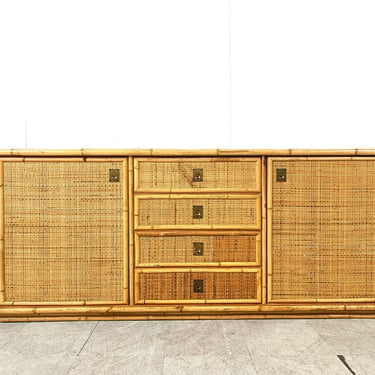 Wicker and bamboo sideboard by Dal Vera, 1960s - Italy - italian cabinet - bamboo cabinet- rattan sideboard 