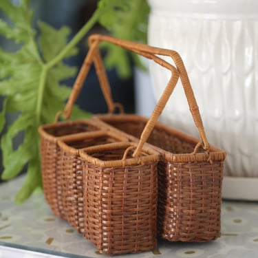 wicker silverware caddy Vintage 