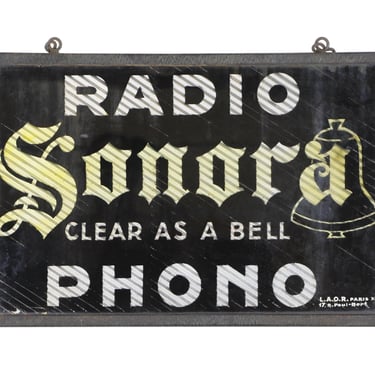 European French Radio Sonora Steel Frame Glass Hanging Sign