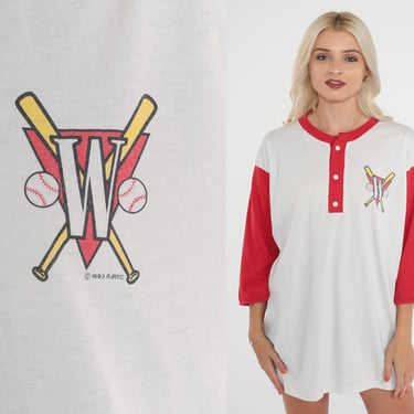 Winston Cigarettes Shirt 90s Baseball Tee Retro Ringer T-Shirt Smoking Logo Spots Graphic White Red Henley T Shirt Vintage 1990s Mens Large 