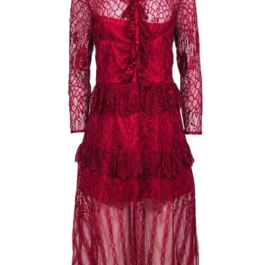 Anthropologie - "Vone" Red Lace Long Sleeve Dress Sz L