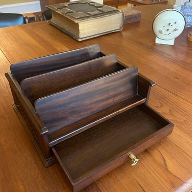Wood Desk-Letter-Bill Organizer with 3 sections and 1 drawer