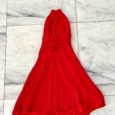 Vintage Laundry by Shelli Segal Silk Cocktail Party Dress Lined Red Halter Size 4 