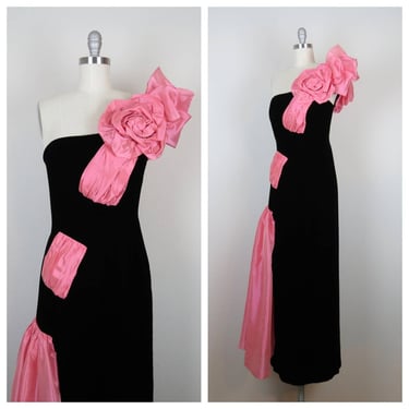 Vintage 1980s Eugene Alexander formal dress evening cocktail large flower 