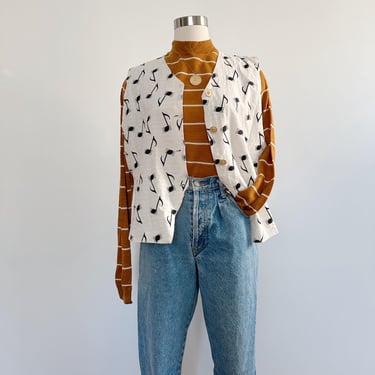 Vintage Off White Music Note Vest | Size LG/XL 