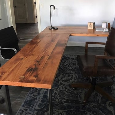Two Piece L-shaped Desk. Reclaimed wood desk. Modern desk. Industrial desk. Corner desk. Rustic Desk. Executive desk. Computer desk 