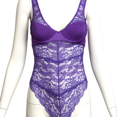 VERSACE- NWT 2023 Purple Satin &amp; Lace Bodysuit, Size 2C