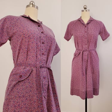 70s Does 30s Frock Dress with Floral Print - 70's Dresses - 70s Women's Vintage Size Medium 