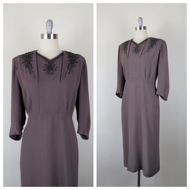 Vintage 1940s rayon beaded dress, evening, cocktail, WWII era, plus size, XL, XXL 