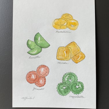 Pasta Tortellini Ravioli Lunette Original Watercolor Painting