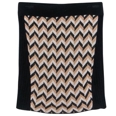 Rag &amp; Bone - Black, Beige, &amp; Tan Chevron Print Front Skirt Sz M