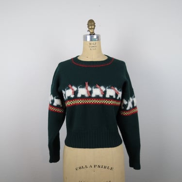 Vintage 1980s Scottie dog crew neck pullover sweater, wool, angora, Christmas, holiday, size medium 