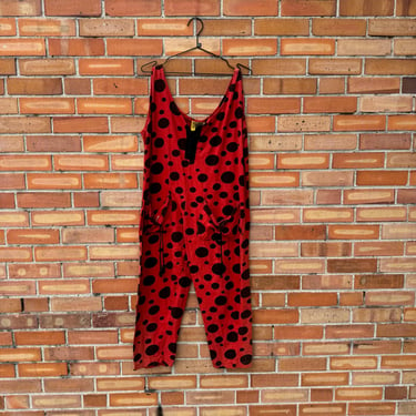 vintage 80s red polka dot harem pant cotton jumpsuit / m medium 