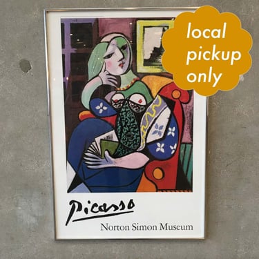 Local Long Beach LA Pick Up - Pablo Picasso Norton Simon 1st Edition Chrome Framed Lithograph Art Poster - Woman With Book - Modern Art 