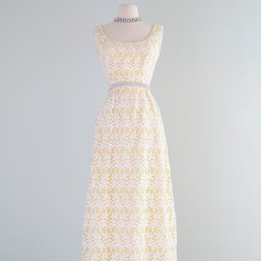 Elegant 1960's Lemon Meringue Floral Lace Evening Gown By Cameo / Small