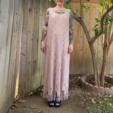 Vintage 1990’s Pink and Silver Lurex Lace Fringe Dress 