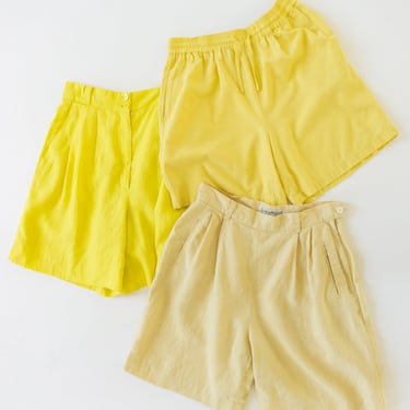 Vintage Yellow Silk Noile Drawstring Shorts