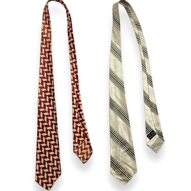 Lot of 2 ~ Vintage 1930s Neckties ~ Arrow ~ Art Deco / Rockabilly / Swing ~ Neck Ties / Cravats 