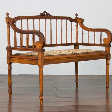 19th Century French Louis XVI Style Walnut Loveseat Bench 