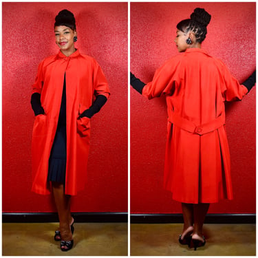 1950s Red Faille Coat with Pleat Back Pockets 
