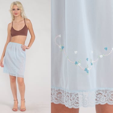 Boho Aqua Lacy Half Slip Mini Skirt Vintage Lingerie Size Small