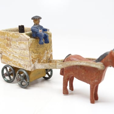 Antique German Erzgebirge Wagon with Driver and Horse,  Vintage Toy Christmas Putz 