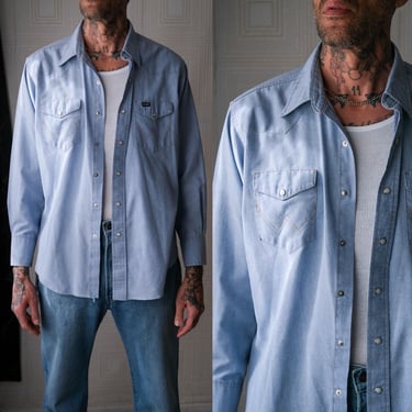 Chemise Wrangler Chambray Bleue Années 90 - Taille M Homme