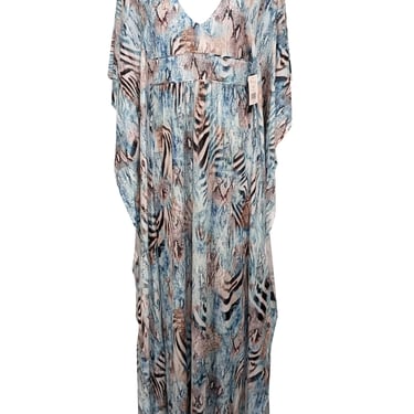 Hermanny - Blue & Brown Animal Print Caftan Dress Sz M