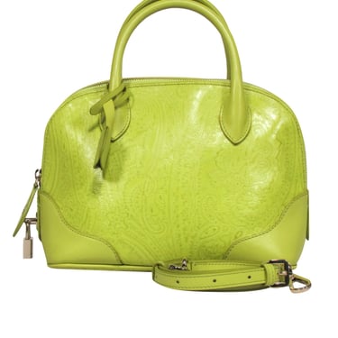 Etro - Lime Green Textured Bowler Handbag