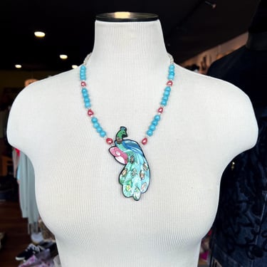 Vintage Lee Sands Peacock Necklace, Limited Edition Shell Inlay Peacock Necklace, New with Tags, Unworn Costume Jewelry, Gift for Her 