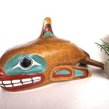 First Nations Large Pearlite Haida Whale Box, Vintage Indigenous Orca Spirit Box, Handcrafted Orca Sculpture From Canada 