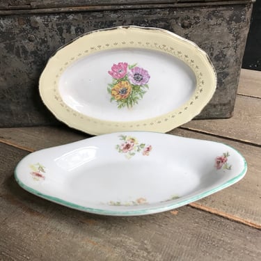 Antique French Faïence Dish, Soap, Roses, Ranunculus, Floral Design Ironstone, 2 Available, Sold by Each 