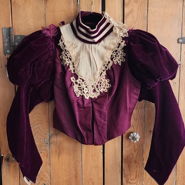Edwardian Jacket Purple Velvet Cream Lace & Feathers 
