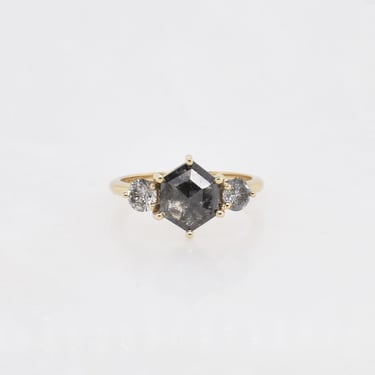 Lily Engagement Ring Setting ft. Salt & Pepper 1.68ct Hexagon Diamond