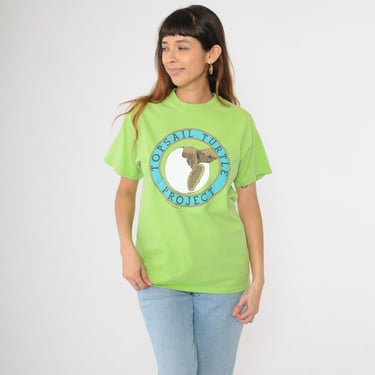 Vintage Topsail Turtle Project T-Shirt 90s Sea Turtle Conservation Lime Green Hanes Beefy Tee 1990s North Carolina Medium 