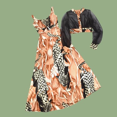 E 1970s Still Wild novelty print maxi dress & shrug 