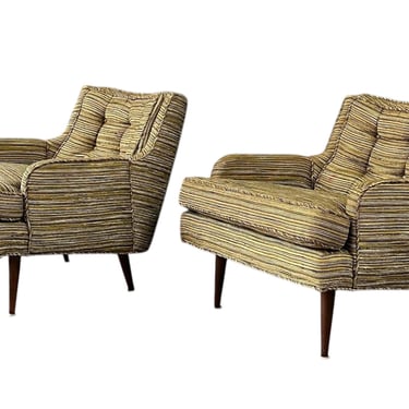 Pair of Mid Century Lounge Chairs with Walnut Legs in Original Beautiful Fabric