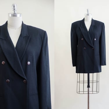 black cashmere coat | 80s 90s plus size vintage Jones New York cashmere wool dark academia double breasted oversized blazer jacket 
