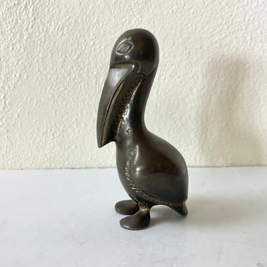 Vintage 70s MCM Brass Pelican Statue Bronze Sea Bird Paperweight 