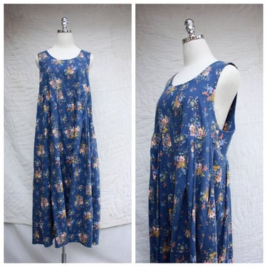 90s Laura Ashley Made in Great Britain Cotton & Wool Blend Jumper Dress Floral Cottagecore Size M / L 